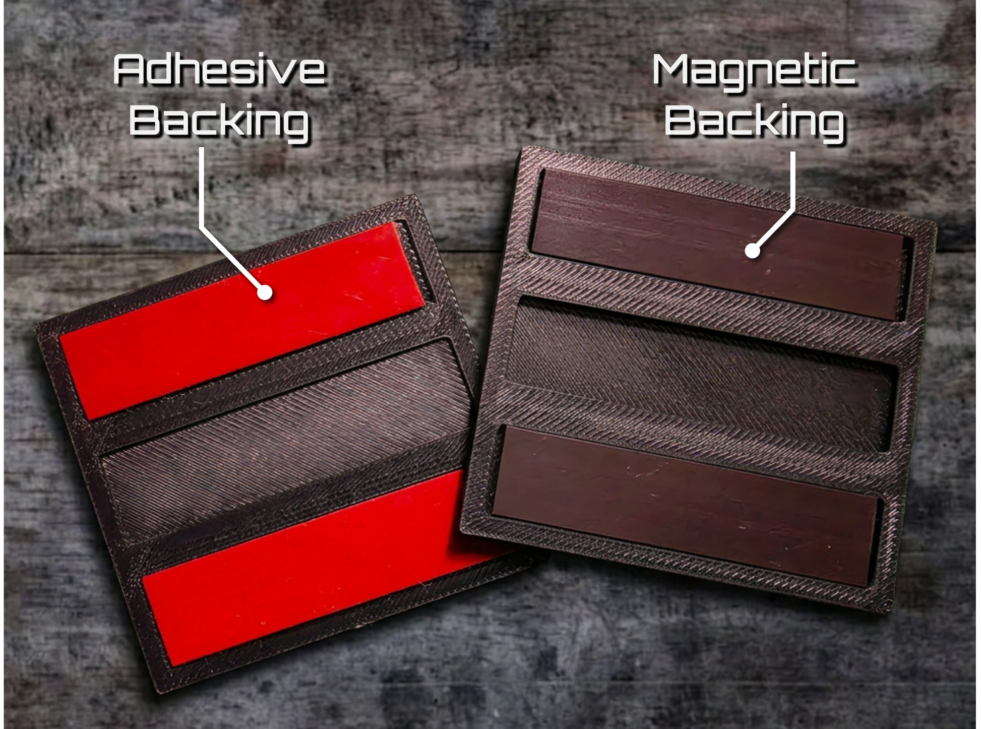 Ammo label backing type options magnetic or adhesive.